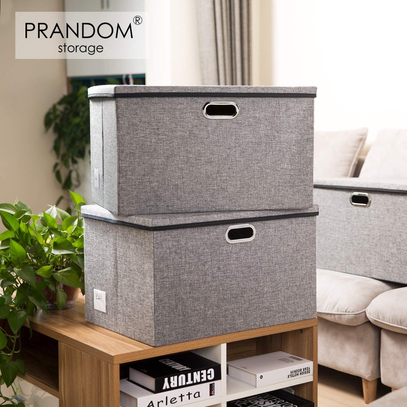 PRANDOM Extra Large Collapsible Storage Bins with Lids [3-Pack] Linen Fabric Foldable Storage Baskets Boxes Organizer Containers Cube with Cover for Bedroom Closet Office Nursery (22.8x15.75x13.8) - Image 2